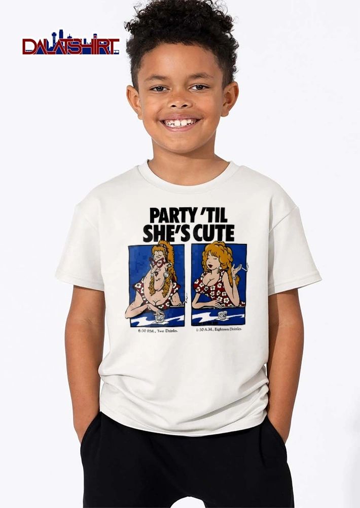 Party Til Shes Cute 830 Pm Two Drinks 130 Am Eighteen Cartoon Caricature Woman Drinking Bar shirt
