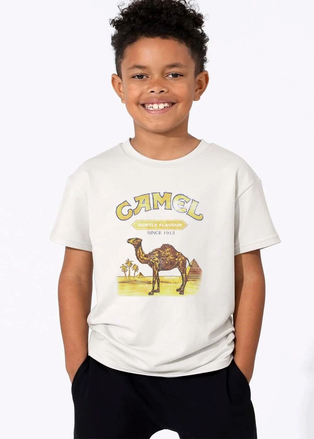 Camel Subtle Flavour Since 1913 Vintage Distressed Desert Landscape Pyramids Palm Trees shirt