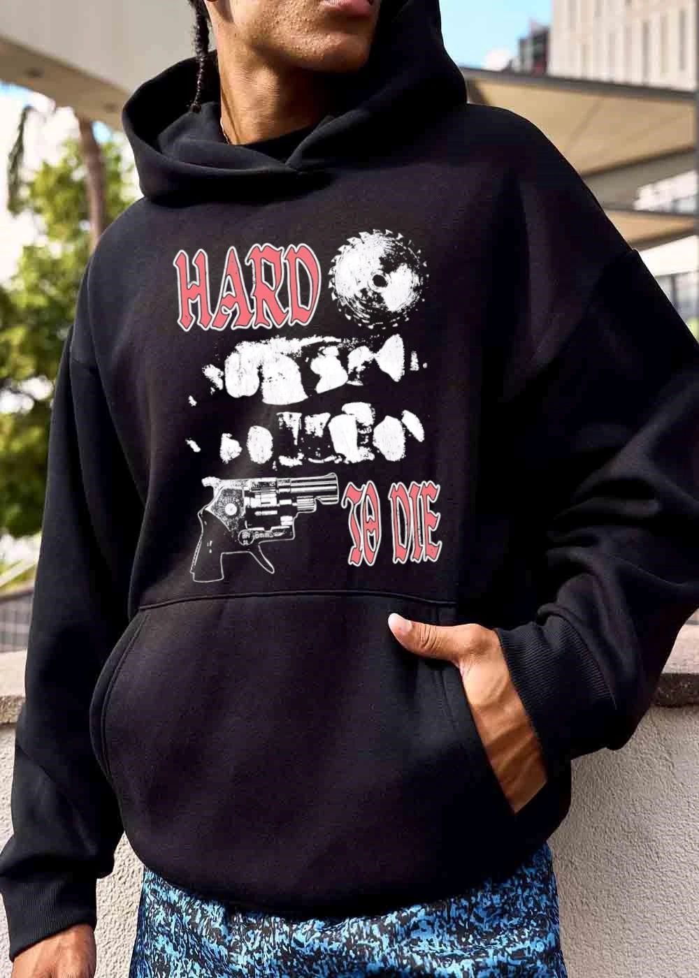 Hard To Die Saw Blade Revolver Handgun Distressed Grunge shirt