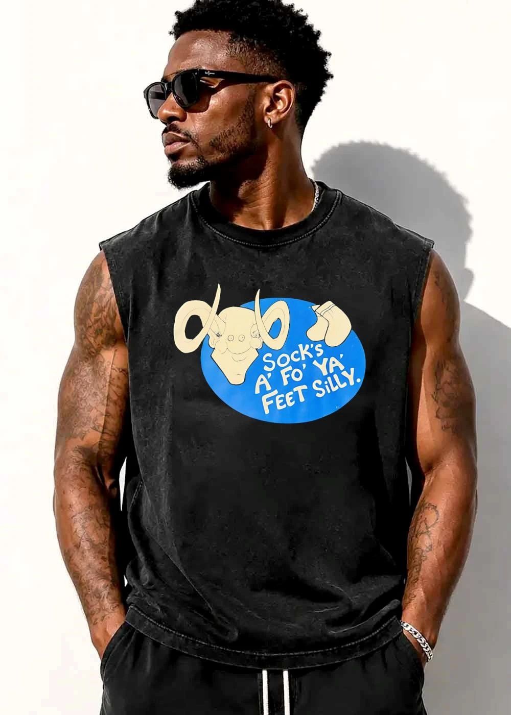 Socks A Fo Ya Feet Silly Cartoon Smiling Ram Head Blue Oval shirt