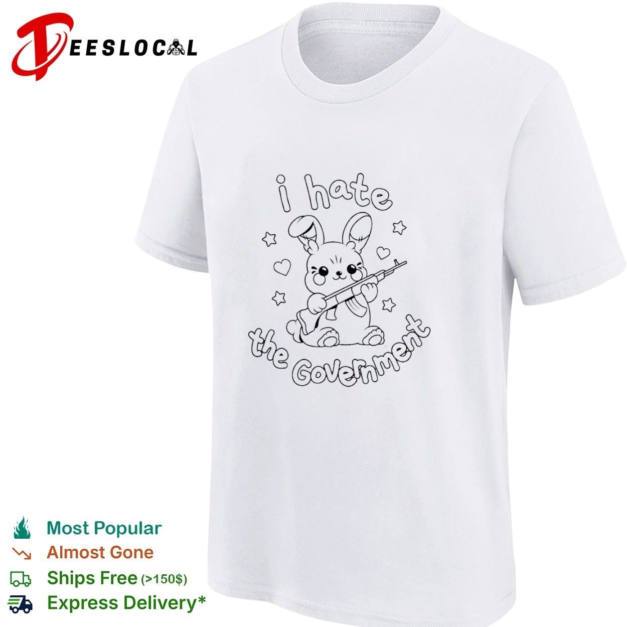 I Hate the Government Bunny with Gun anarchist aesthetic T-shirt
