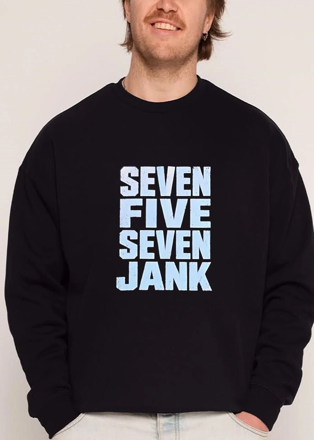Seven Five Jank Distressed Bold Block Letters White Cracked Text shirt