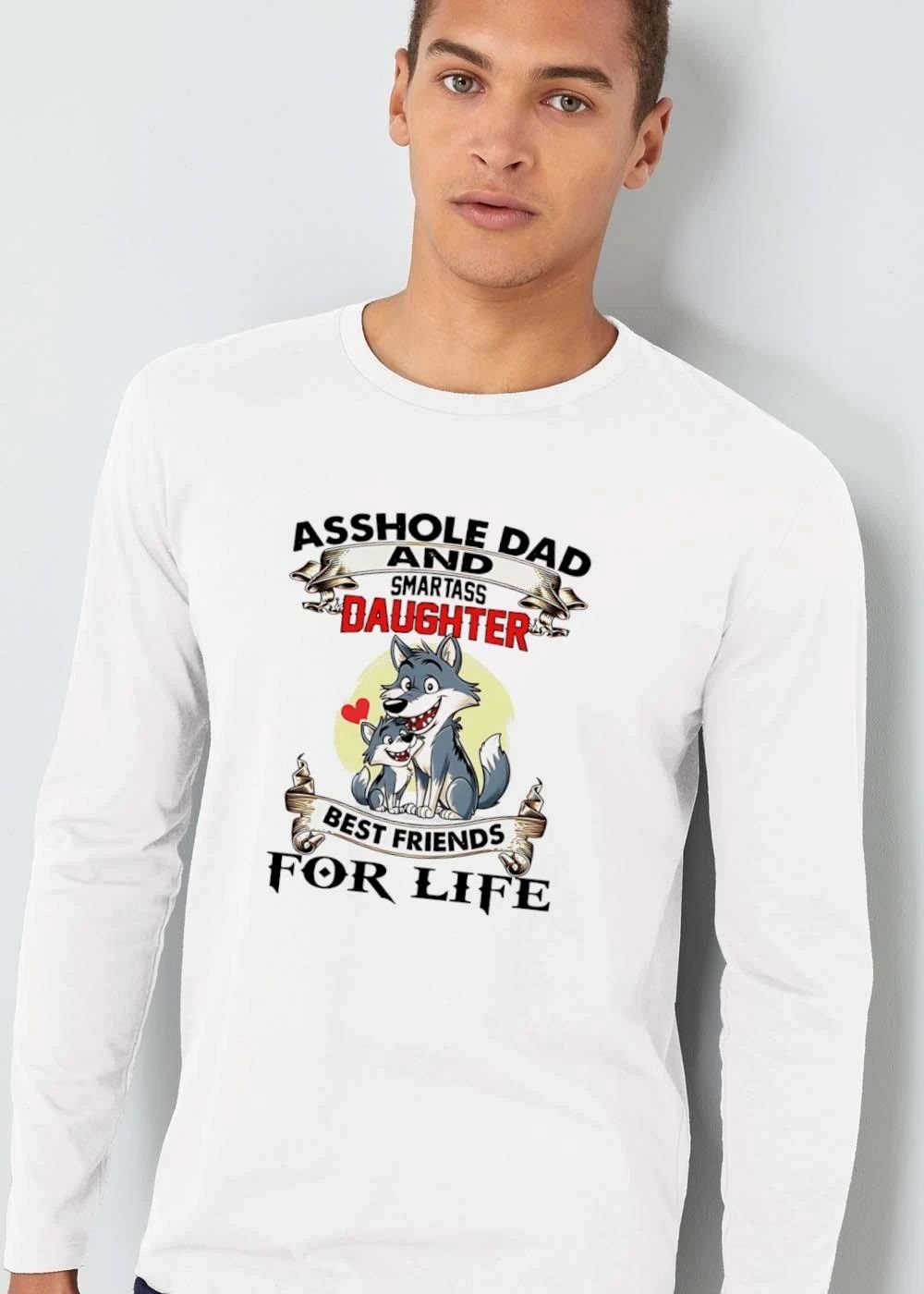 Asshole Dad And Smartass Daughter Best Friends For Life Cartoon Smiling Father Little Wolf Red Heart Ribbon shirt