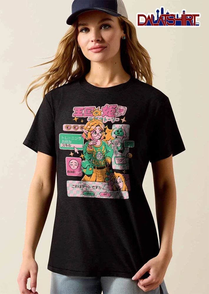 Kingdom Princess Love Story Is This A Date Mood Shy Anime Girl Video Game Ui Retro Cartoon shirt