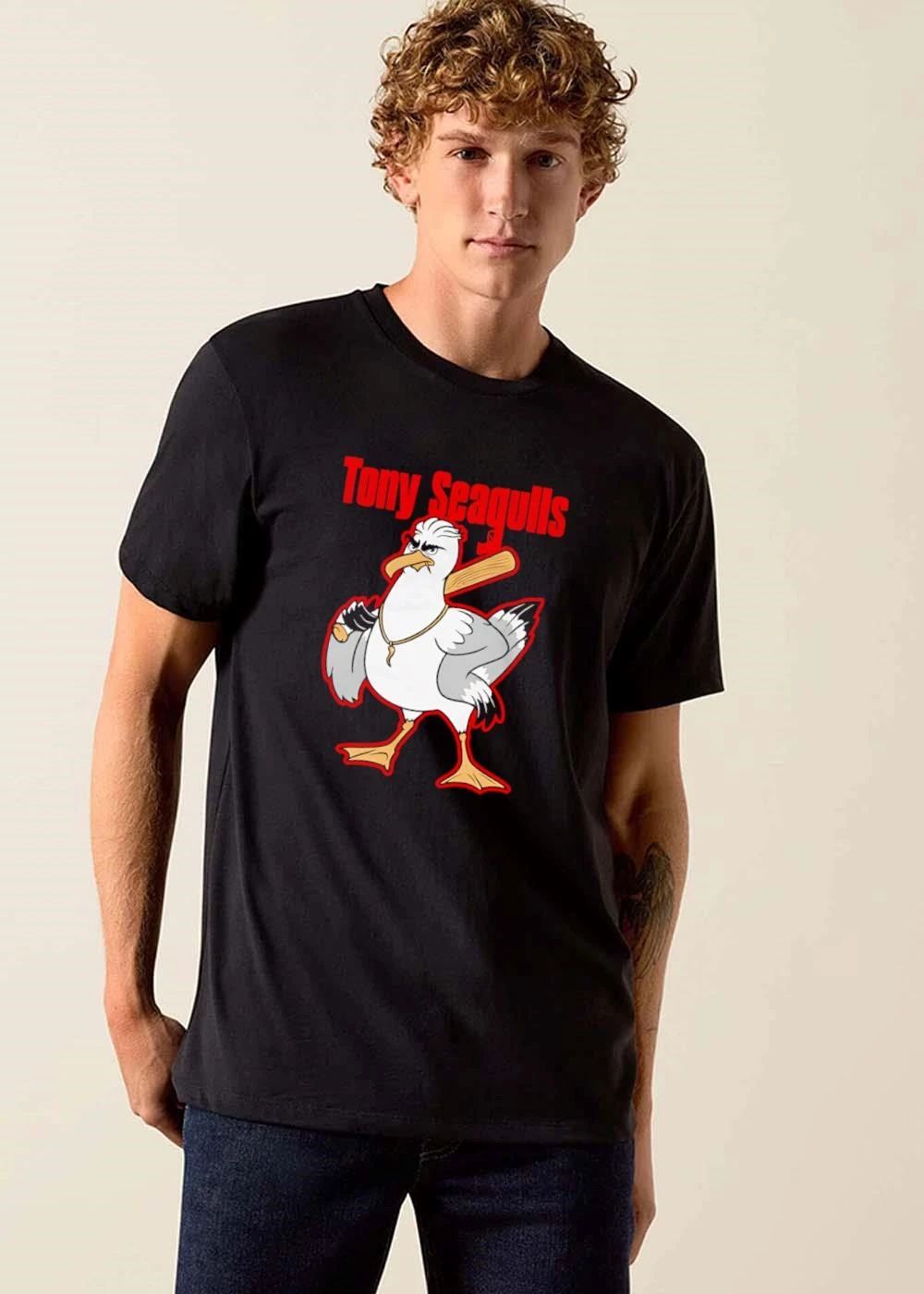 Tony Seagulls Cartoon Mobster Bird Baseball Bat Italian Horn shirt