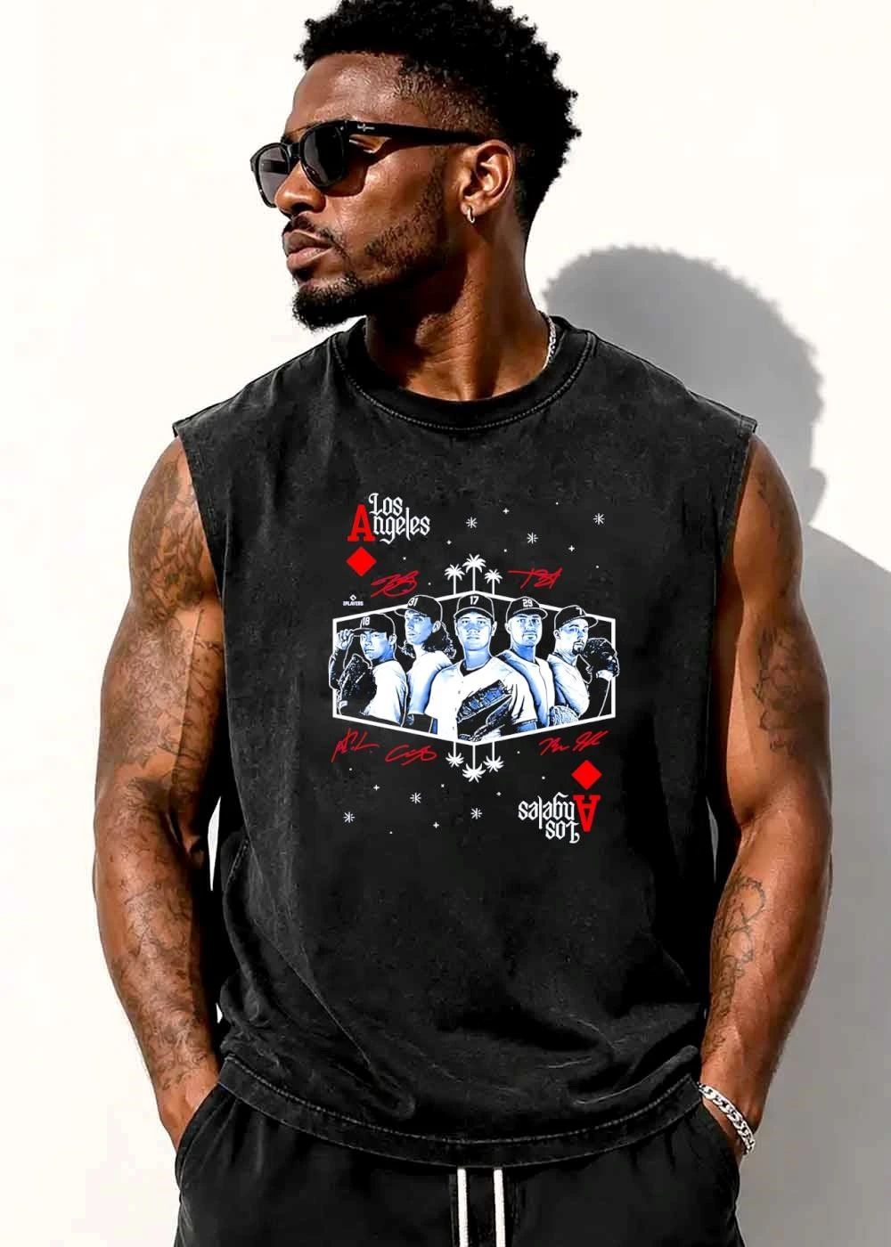 Los Angeles Dodgers MLB Playing Card Halftone Baseball Players Palm Trees shirt