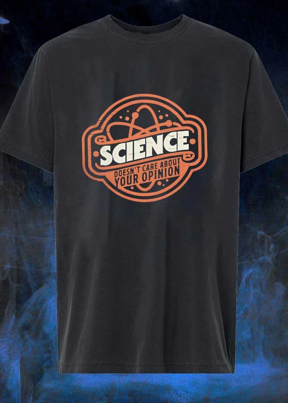 Science Doesnt Care About Your Opinion Distressed Atom Symbol Stamp Badge shirt