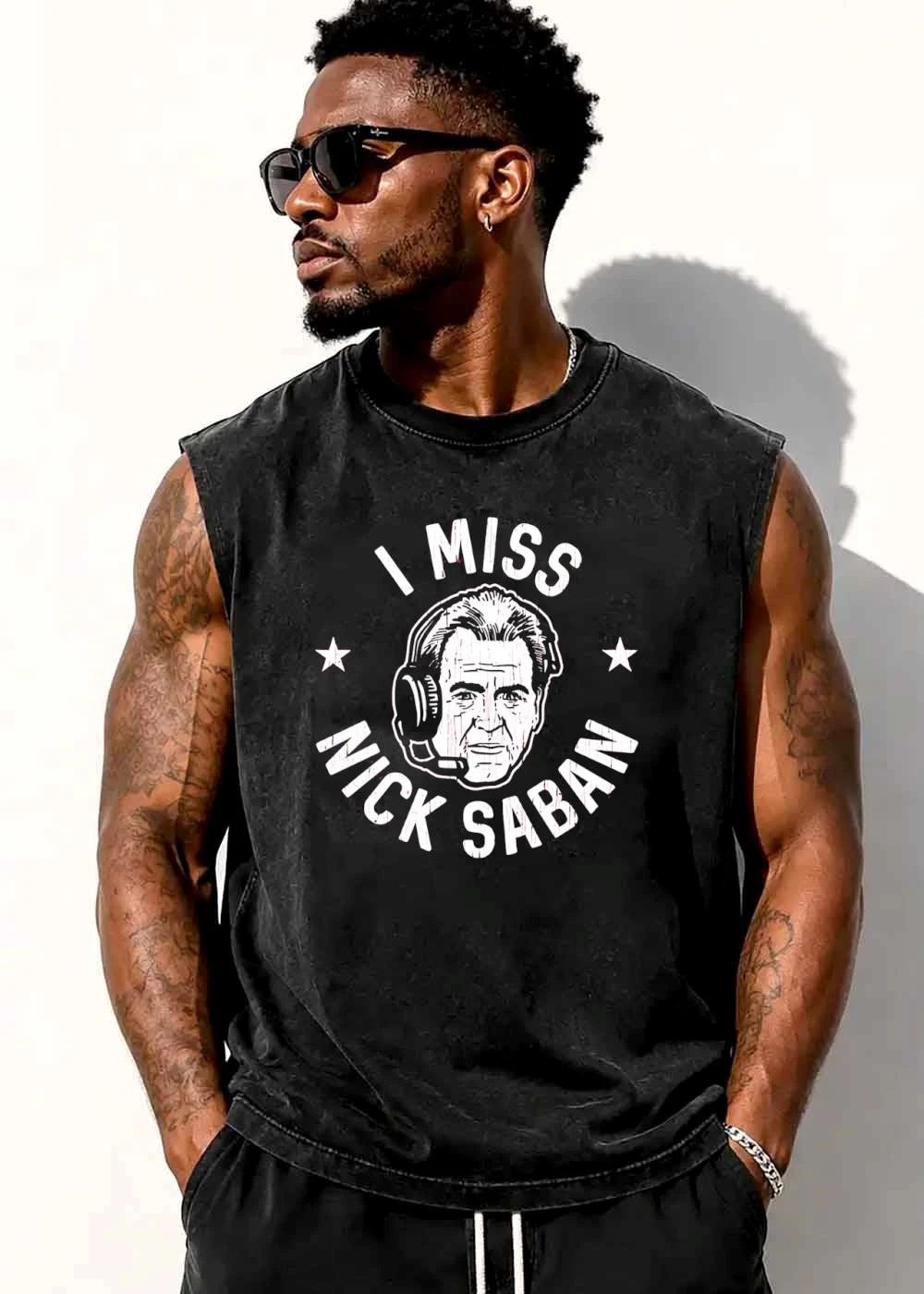 I Miss Nick Saban Coach Headset Portrait Stars Distressed shirt