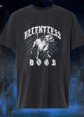 Relentless Dogs Snarling Pitbull Chain Link Fence Chrome Text shirt