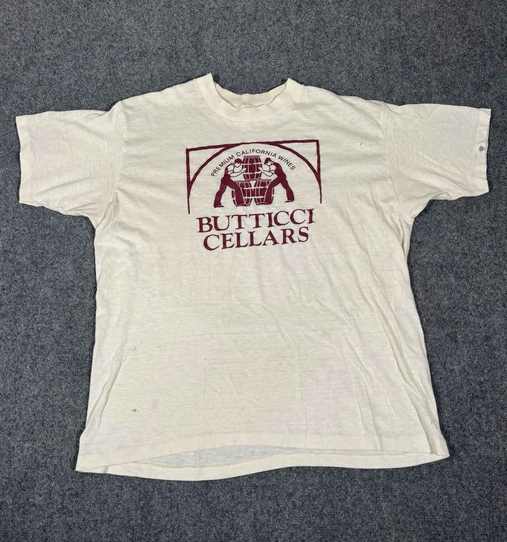 Vintage Wright's Shirt Mens XL White Premium California Wines Tee 80s Flawed