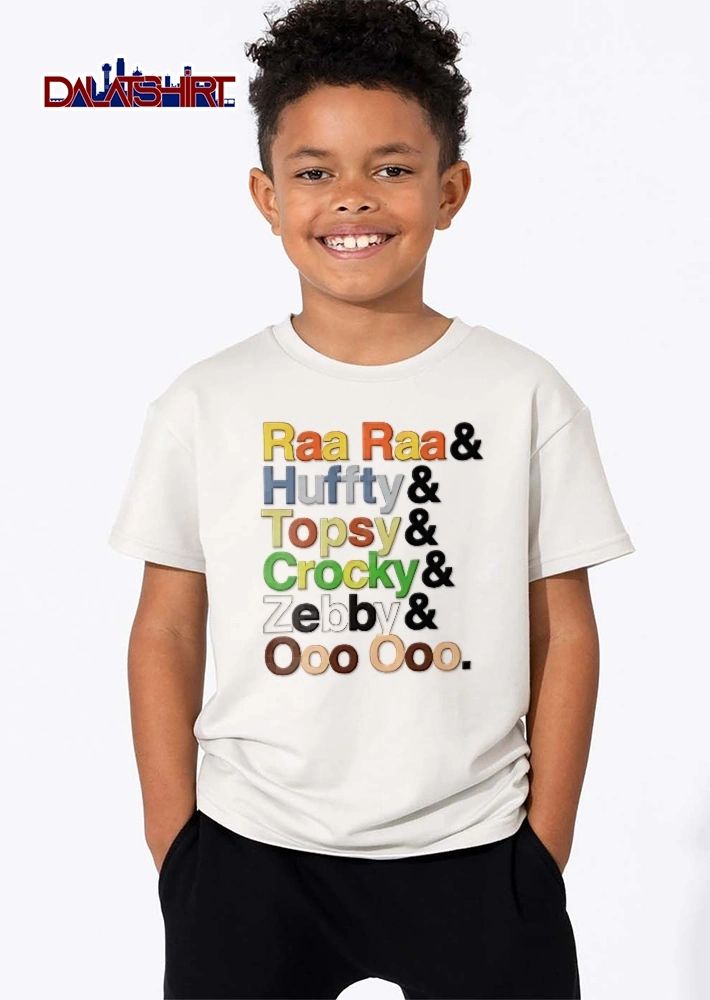 Raa And Huffty Topsy Crocky Zebby Ooo Colorful Stacked Typography Text shirt