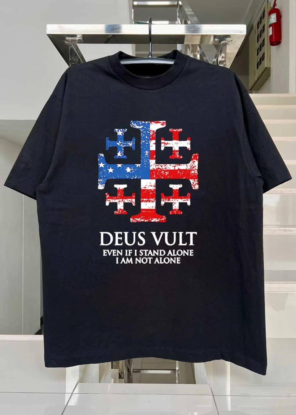 Jerusalem Cross Patriotic Apparel Deus Vult Even If I Stand Alone Shirt