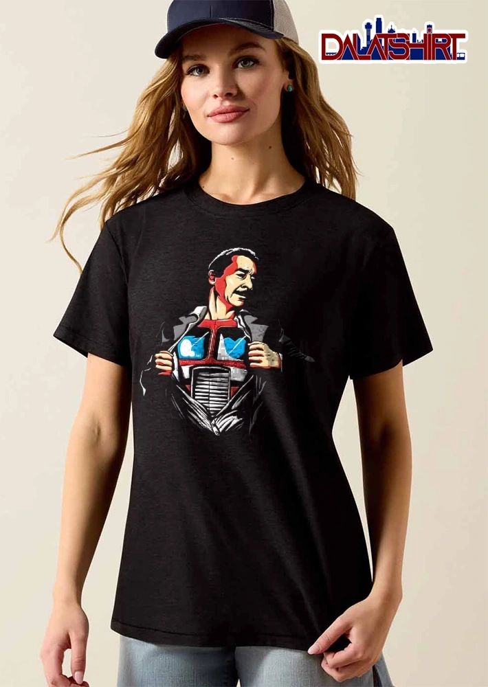 Transformers Man Opening Suit Revealing Optimus Prime Chest Caricature shirt