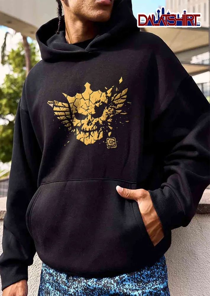Shattered Golden Crowned Skull Winged Crest Cracked Glass R Emblem shirt