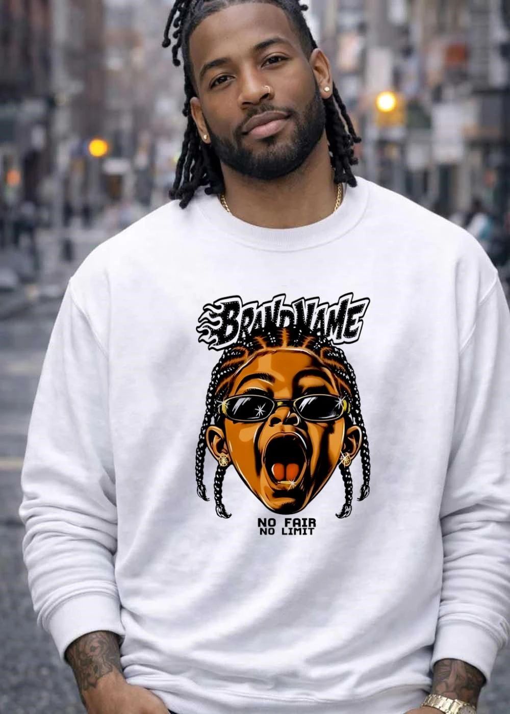 Brandname No Fair Limit Cartoon Screaming Face Braids Sunglasses Grillz shirt