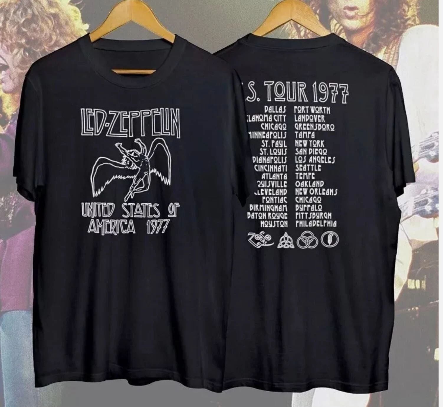 vintage Led Zeppelin 1977 american tour black t-shirt for fans