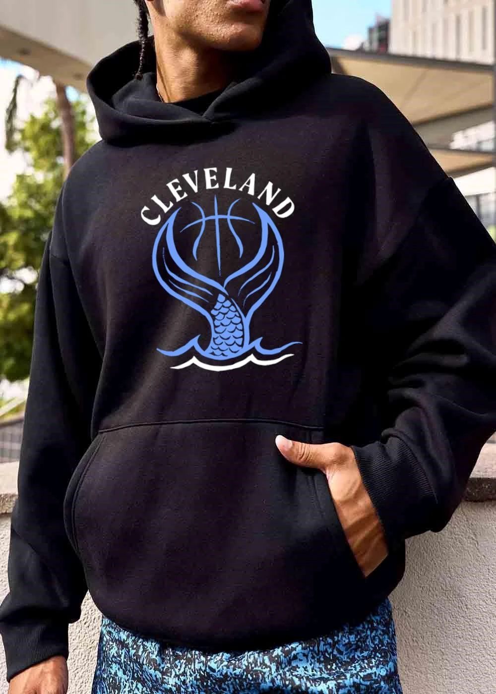 Cleveland Basketball Mermaid Tail Ocean Waves Blue Line Art shirt