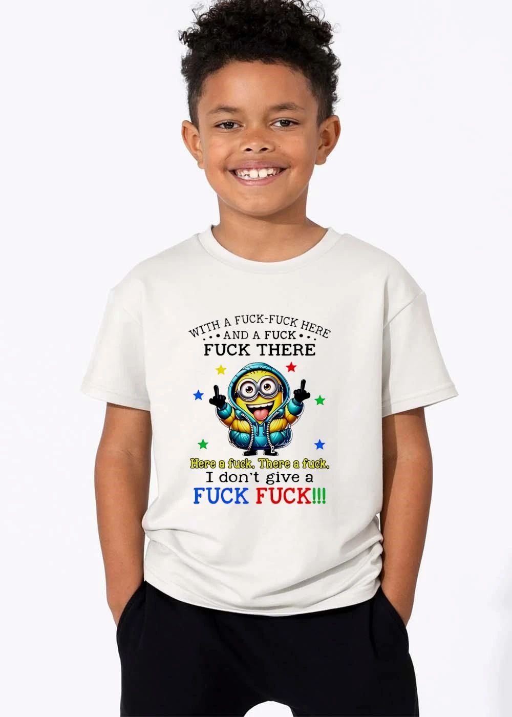 With A Fuck Here And There I Dont Give Cartoon Minion Middle Fingers Stars shirt