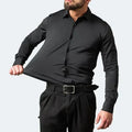 Four-way Men Long Sleeve Shirt, Men's Tops, Solid Color Simple Slim Shirt shirts