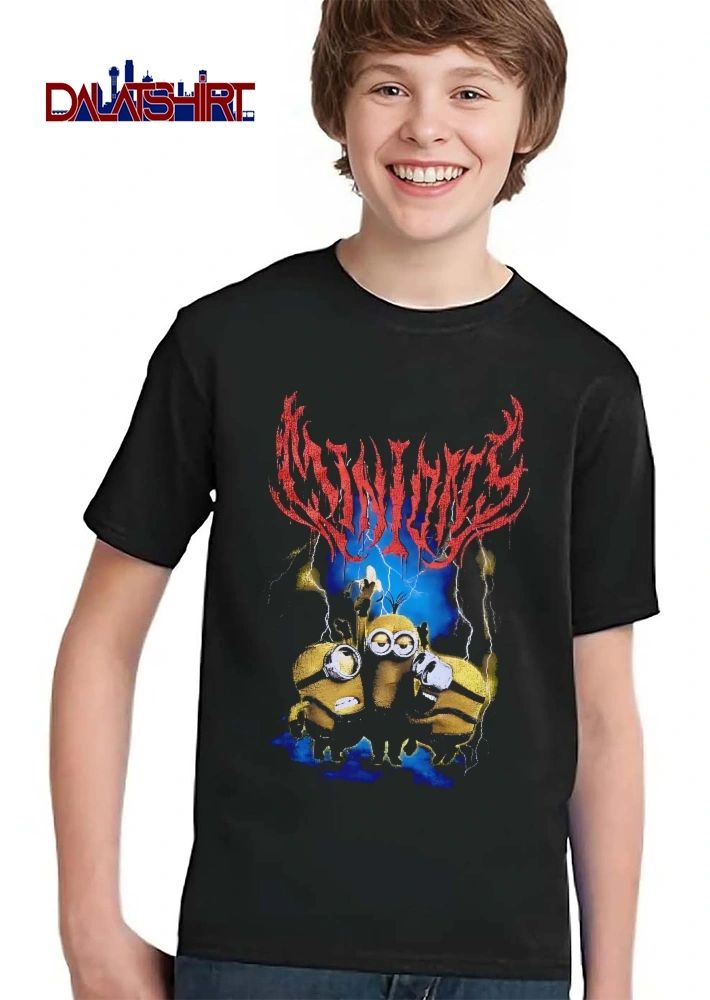 Minions Three Yellow Characters Banana Lightning Blue Background Death Metal shirt