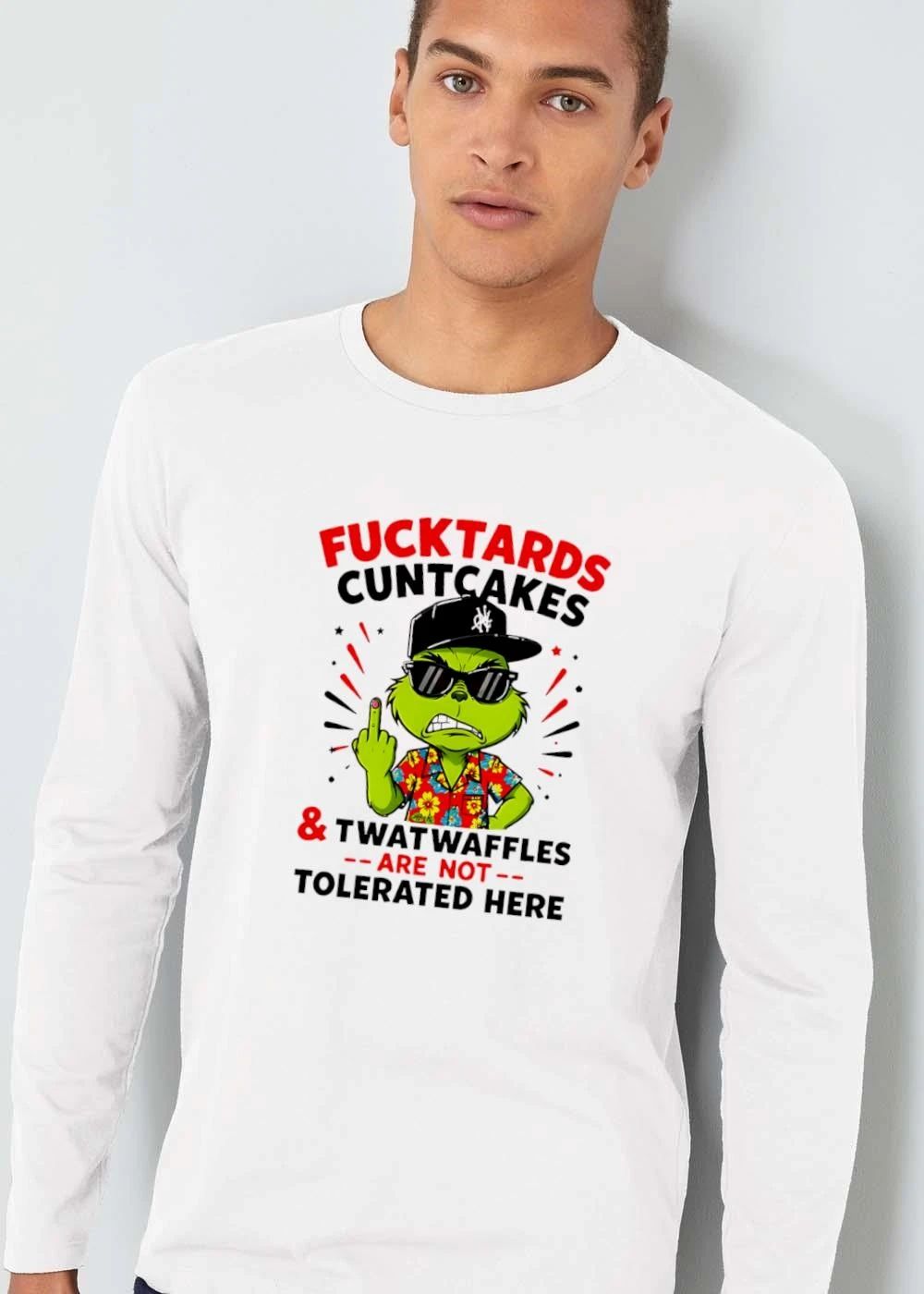 Original Fucktards Cuntcakes And Twatwaffles Are Not Tolerated Here Cartoon Green Creature Middle Finger Hawaiian shirt