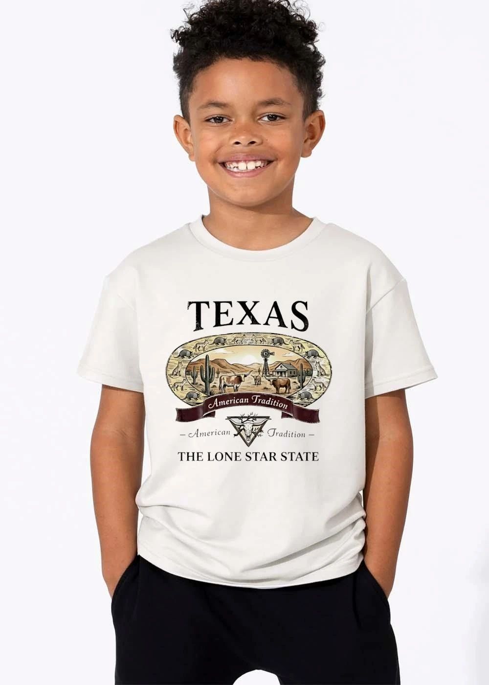 Texas American Tradition The Lone Star State Longhorn Cattle Desert Windmill Oval Frame shirt