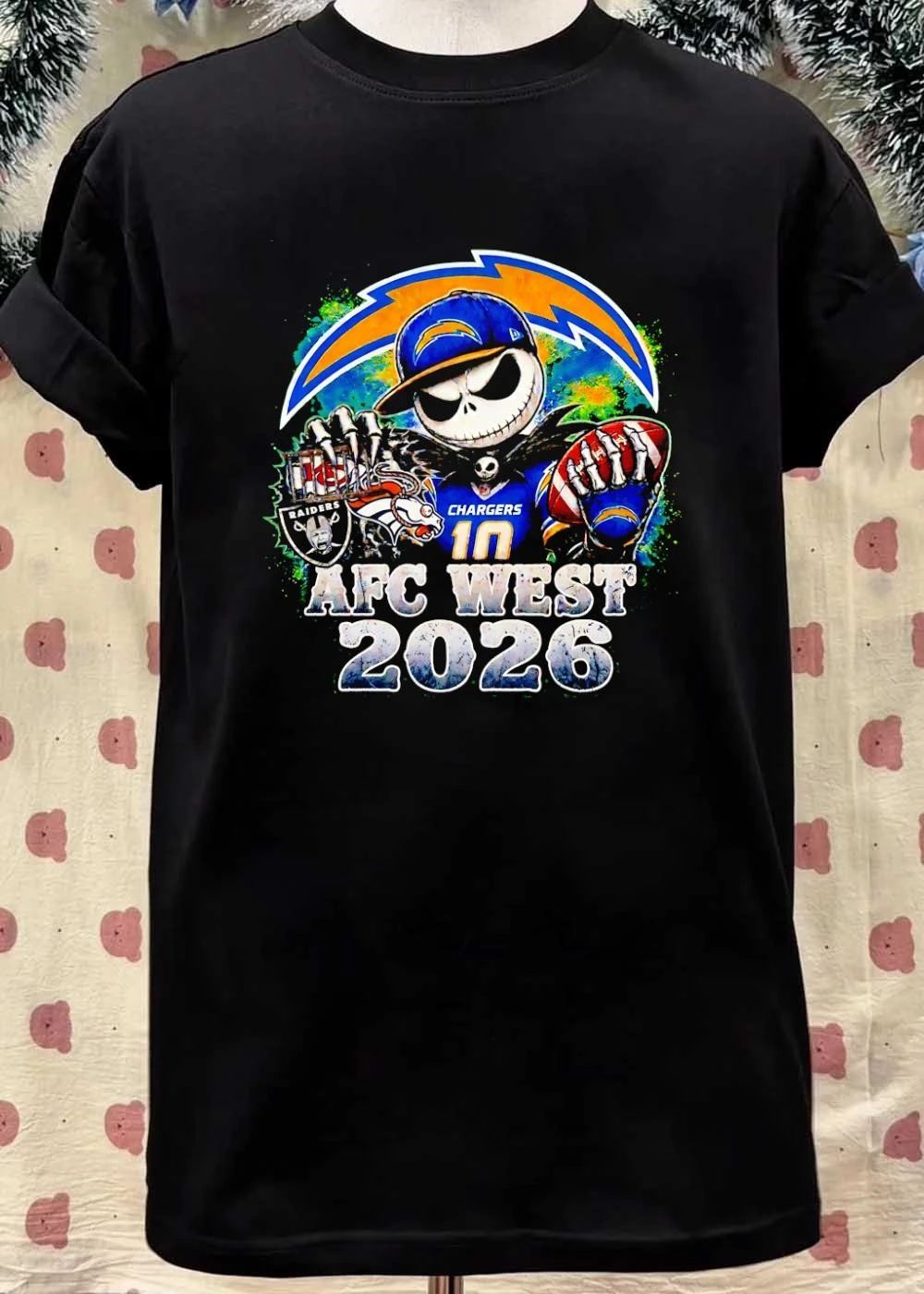 Jack Skellington Holding Football and Cage AFC WEST 2026 Chargers Shirt