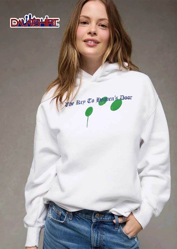 The Key To Heavens Door Blue Lettering Three Green Ovals With Stem shirt