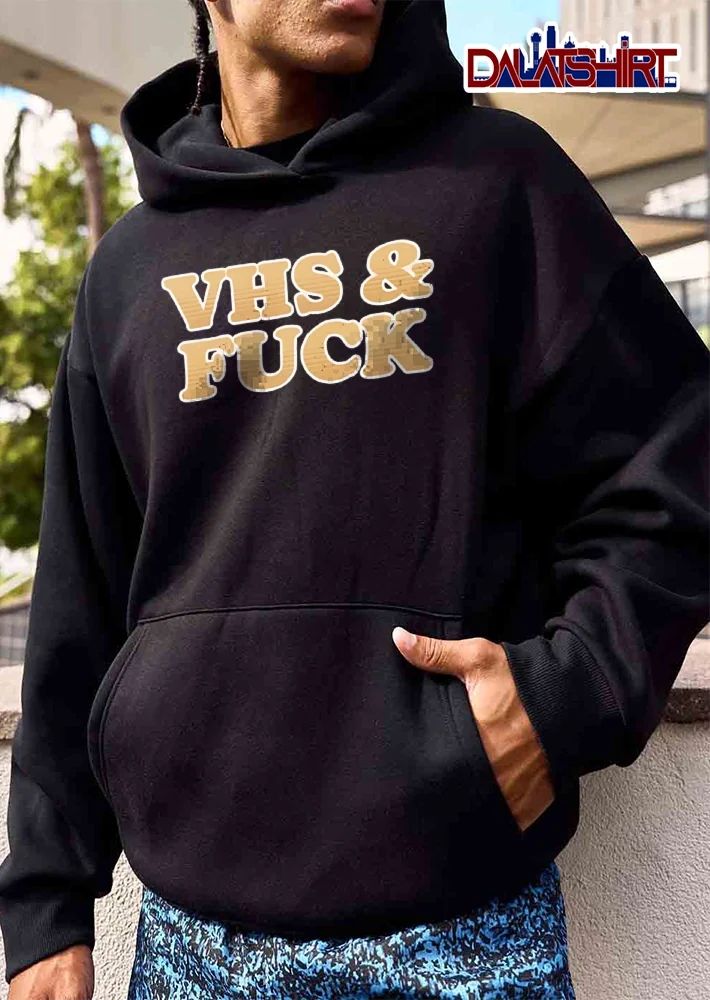 Vhs And Fuck Retro Bubbly Yellow Lettering Scanlines Black Background shirt