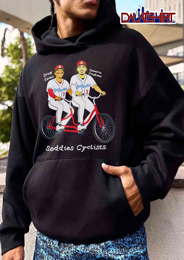 Amarillo Sod Poodles Soddies Cyclists Druw Jones Demetrio Crisantes Cartoon Caricature Riding Tandem Bicycle shirt