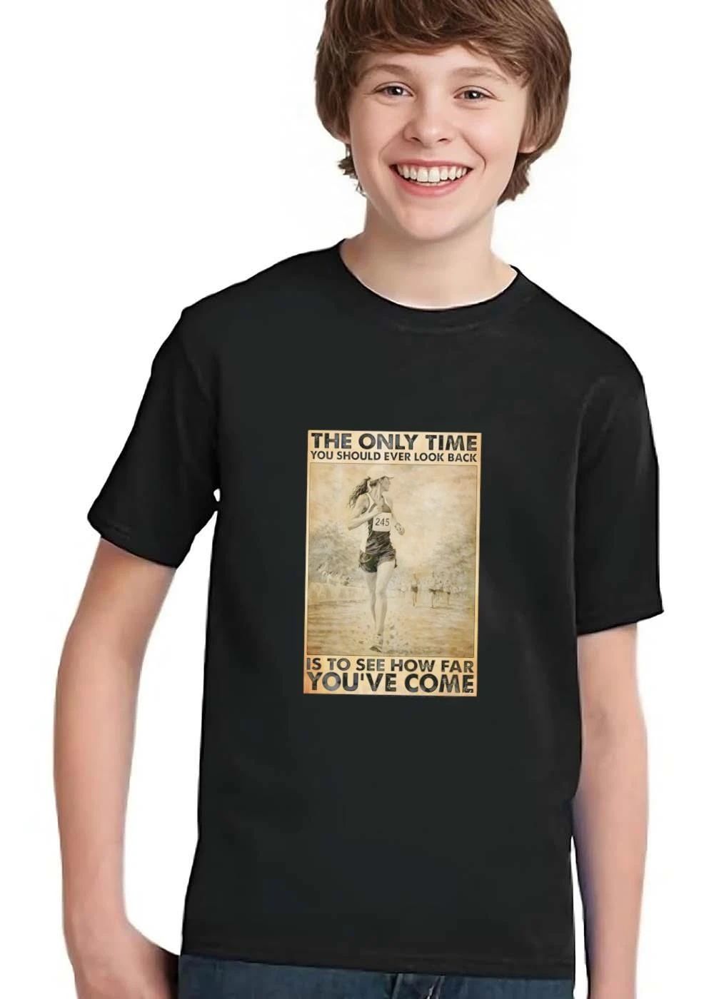 The Only Time You Should Ever Look Back Is To See How Far Youve Come Female Runner Sepia Vintage Poster shirt