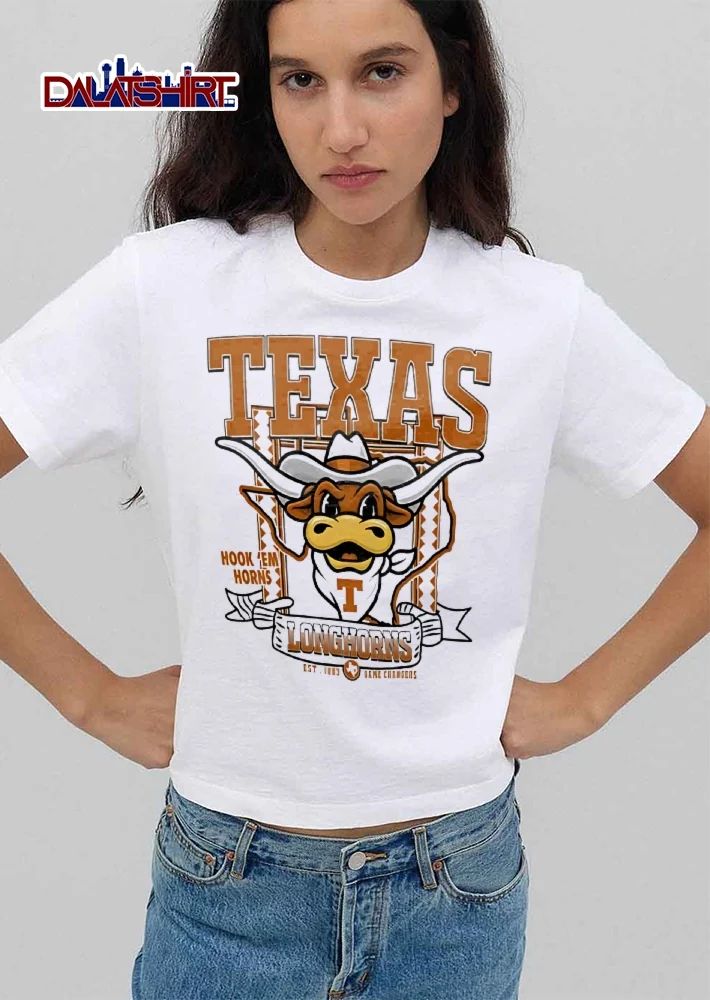 Texas Longhorns NCAA Hook Em Horns Game Changers Est 1883 Cartoon Mascot State Map Outline shirt