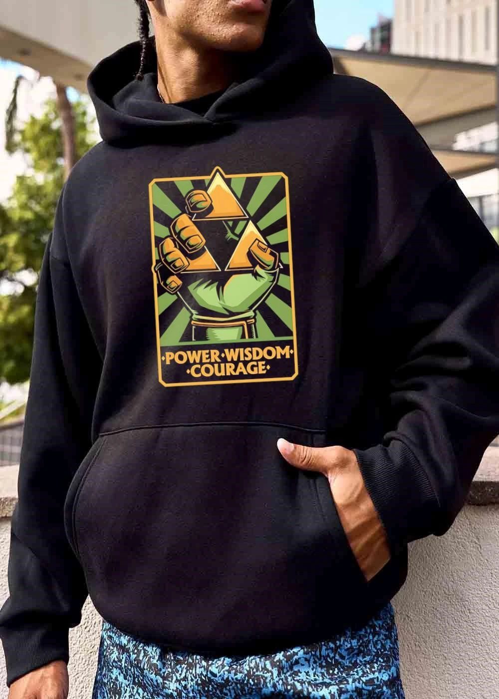Power Wisdom Courage Green Hand Holding Golden Triforce Triangles Frame shirt