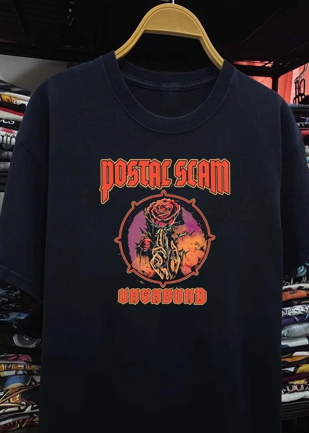 Postal Scam Vagabond Rose Skull Skeleton Hand Heavy Metal Style shirt