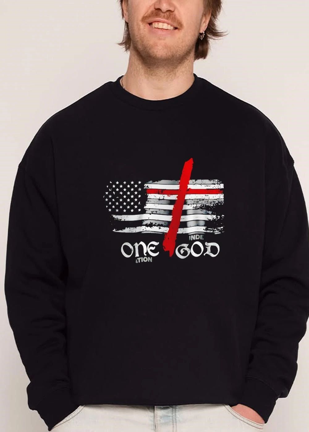 One Nation Under God Distressed American Flag Red Christian Cross shirt