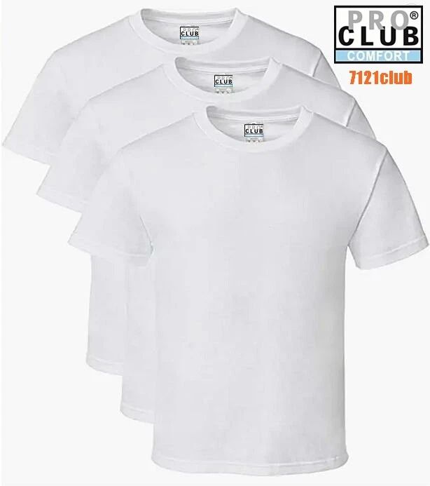 3 PACK PRO CLUB COMFORT T SHIRTS MENS STANDARD CREWNECK SHORT SLEEVE WHITE S-7XL