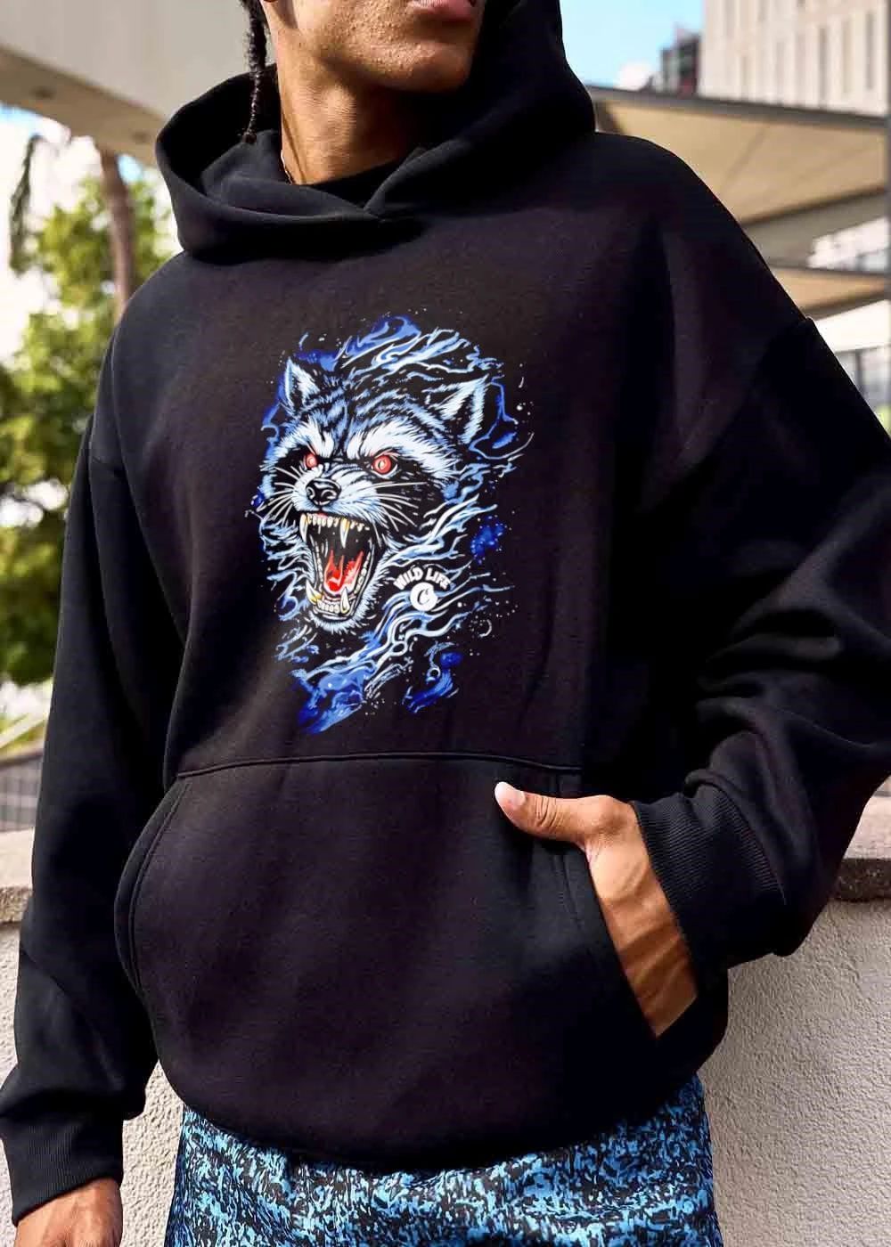 Wild Life Aggressive Snarling Raccoon Glowing Crimson Eyes shirt