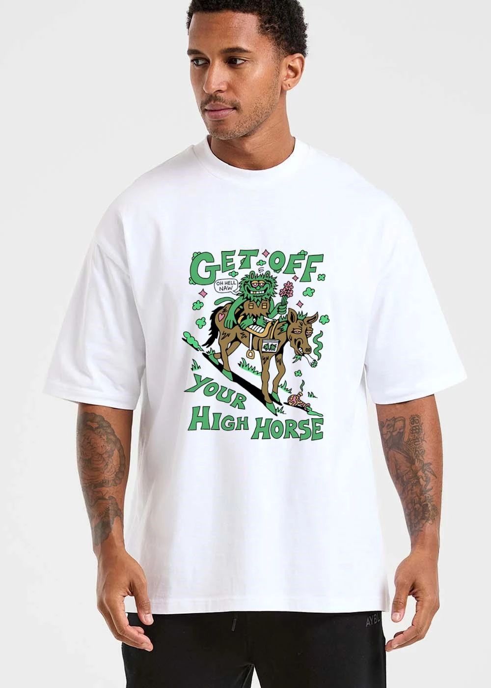 Premium Killer Acid Get Off Your High Horse Oh Hell Naw Green Monster Riding Stoned Animal Bong Cartoon shirt