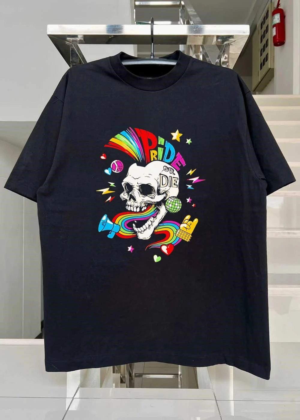 Pride or Die Skull Rainbow Punk Disco Megaphone Rock Hand Pride or Die shirt