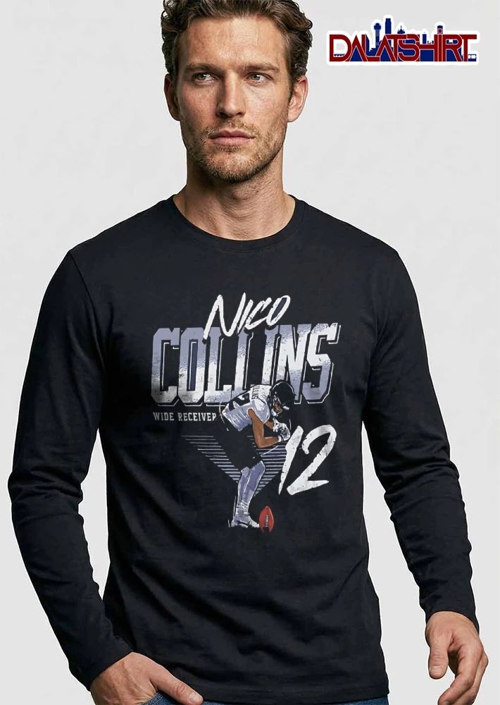Wide Receiver 12 Nico Collins Player Crouching Near Football Distressed shirt