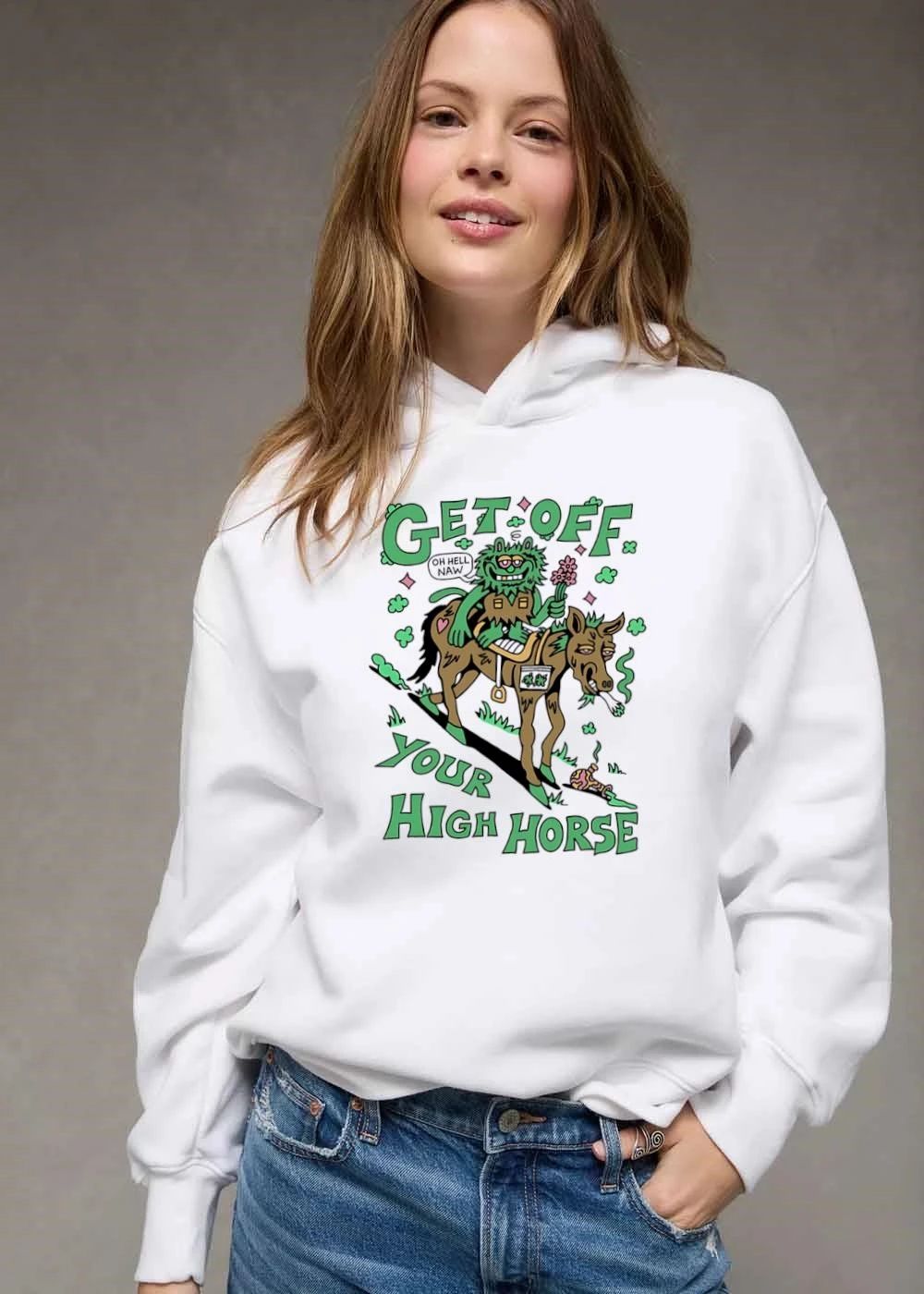 Premium Killer Acid Get Off Your High Horse Oh Hell Naw Green Monster Riding Stoned Animal Bong Cartoon shirt