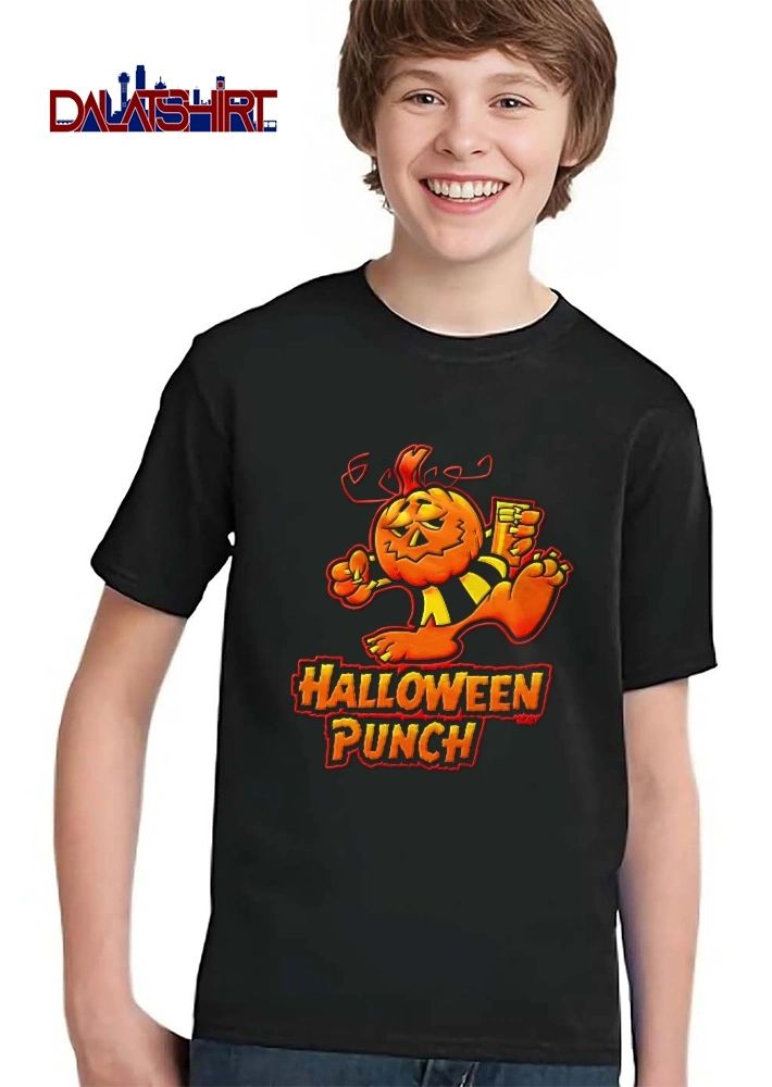 Halloween Punch Cartoon Pumpkin Monster Holding Drink Glass shirt