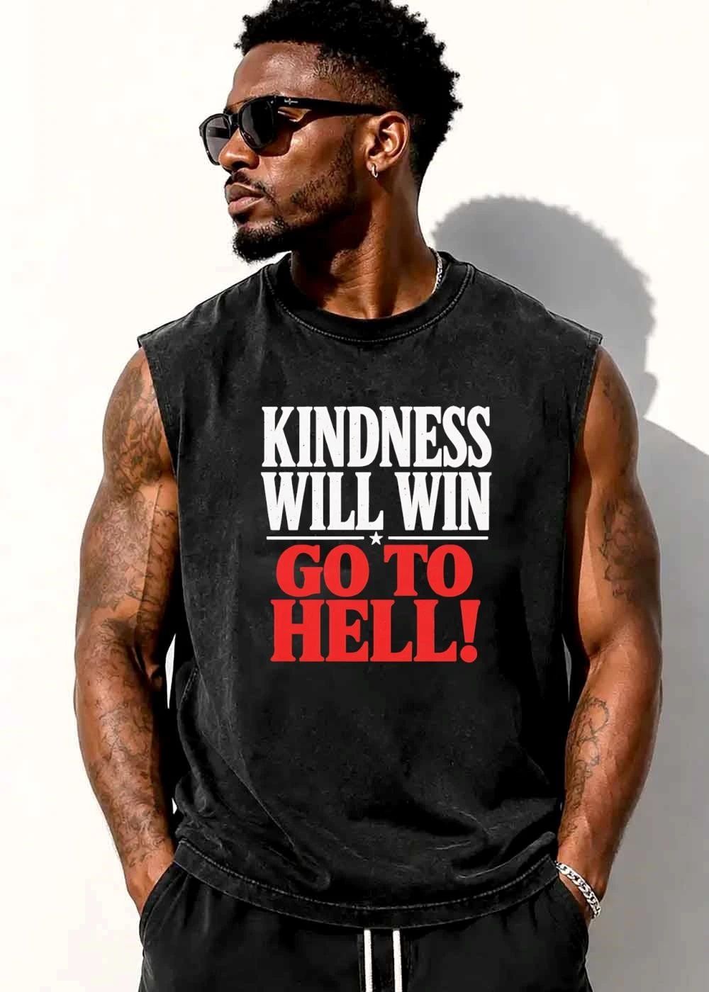 Kindness Will Win Go To Hell Distressed Typography Star Divider shirt