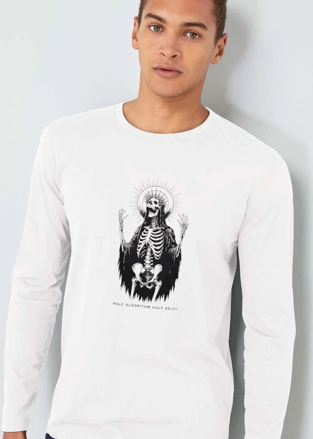 Half Algorithm Deity Cloaked Skeleton Crown Thorns Halo Line Art shirt