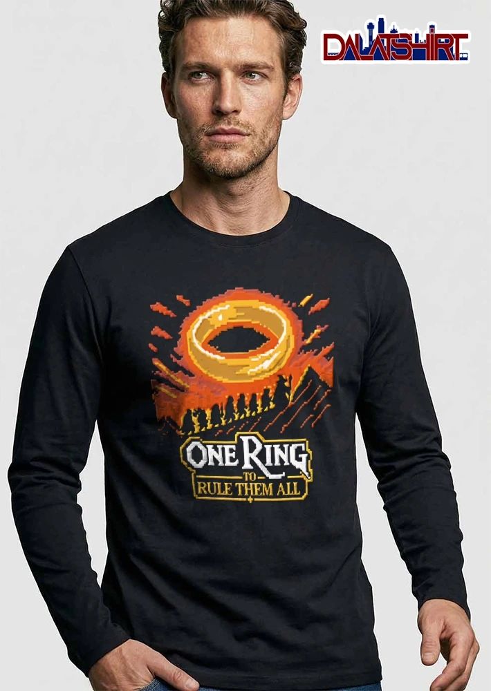 One Ring To Rule Them All Pixel Art Fellowship Silhouette Mountain Glow shirt