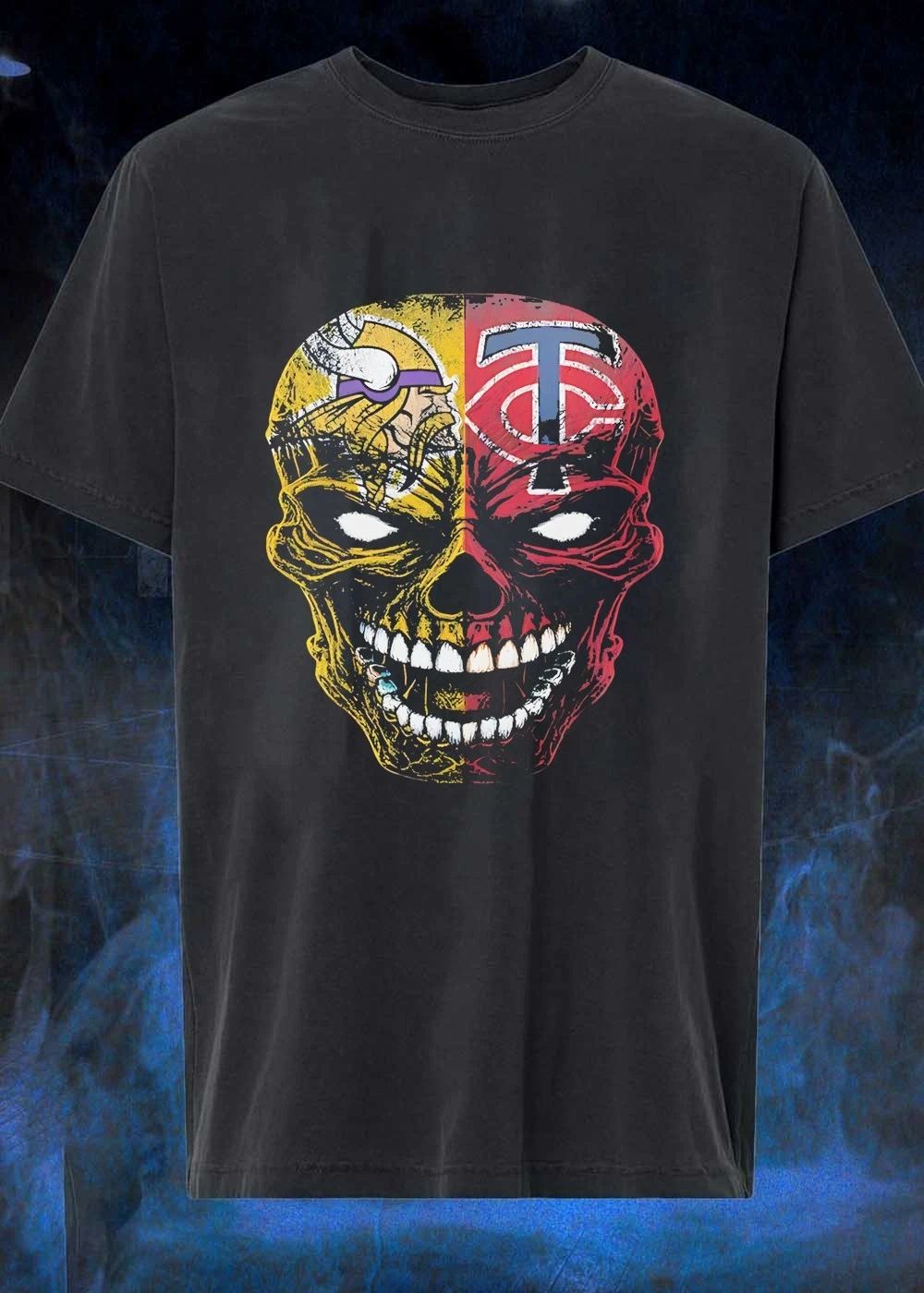 Minnesota Vikings and Minnesota Twins Skull T-Shirt