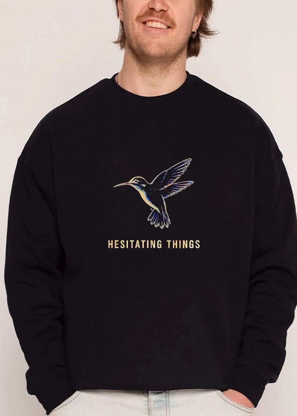 Hesitating Things Golden Hummingbird Flying Line Art Sketch shirt