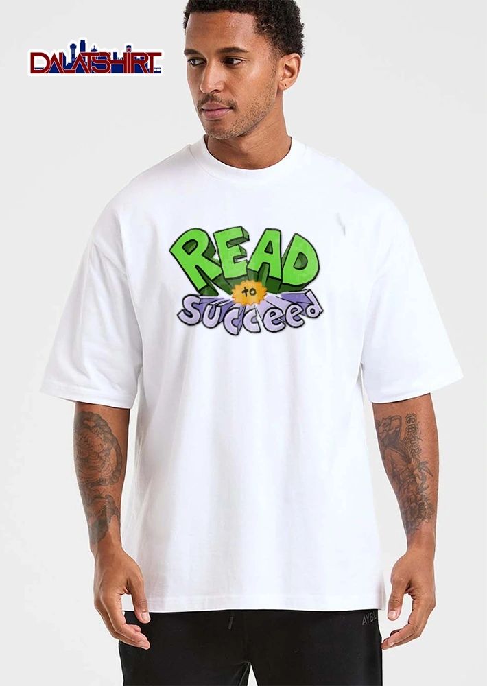Read To Succeed Green Purple 3d Block Text Orange Burst Cartoon shirt