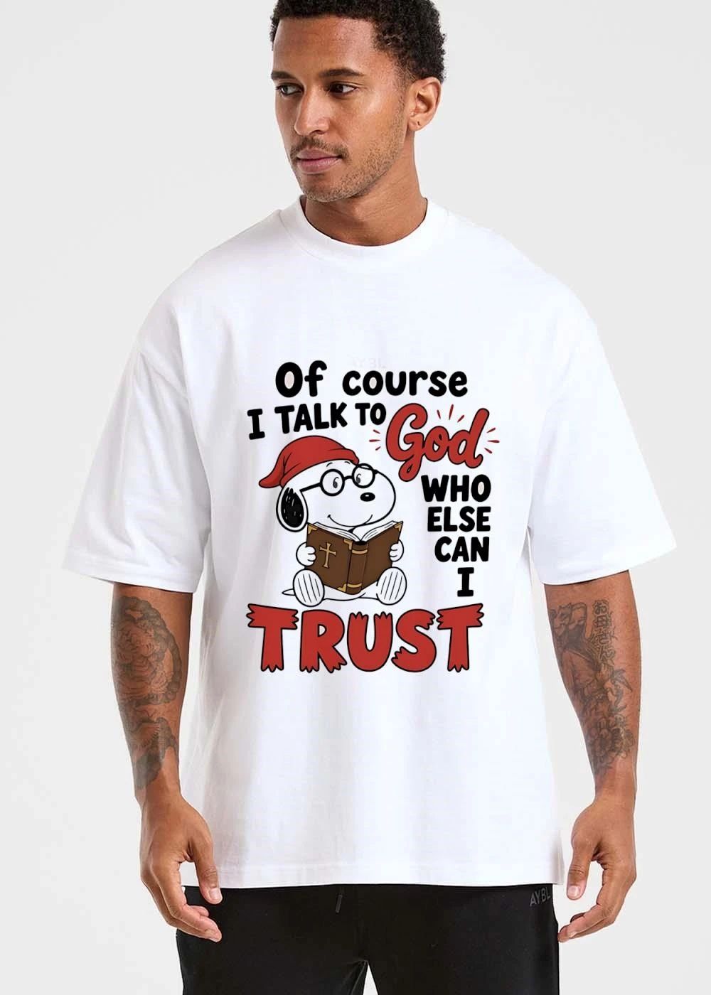Of Course I Talk To God Who Else Can Trust Cartoon Dog Reading Bible Glasses shirt