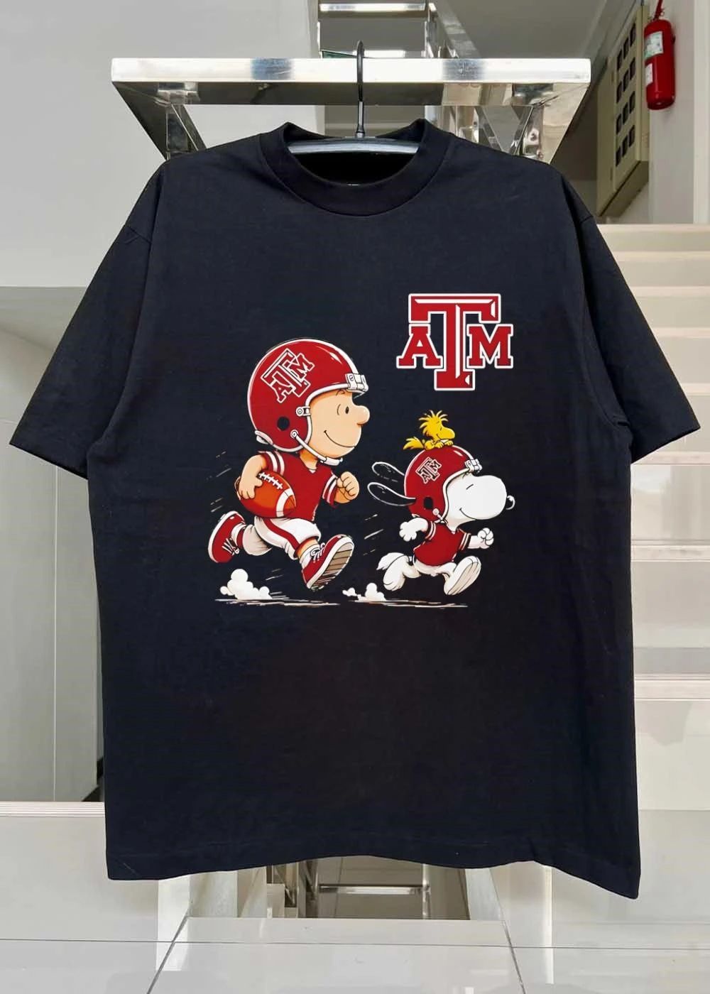 Peanuts Characters Running with Football Texas A&M ATM Shirt